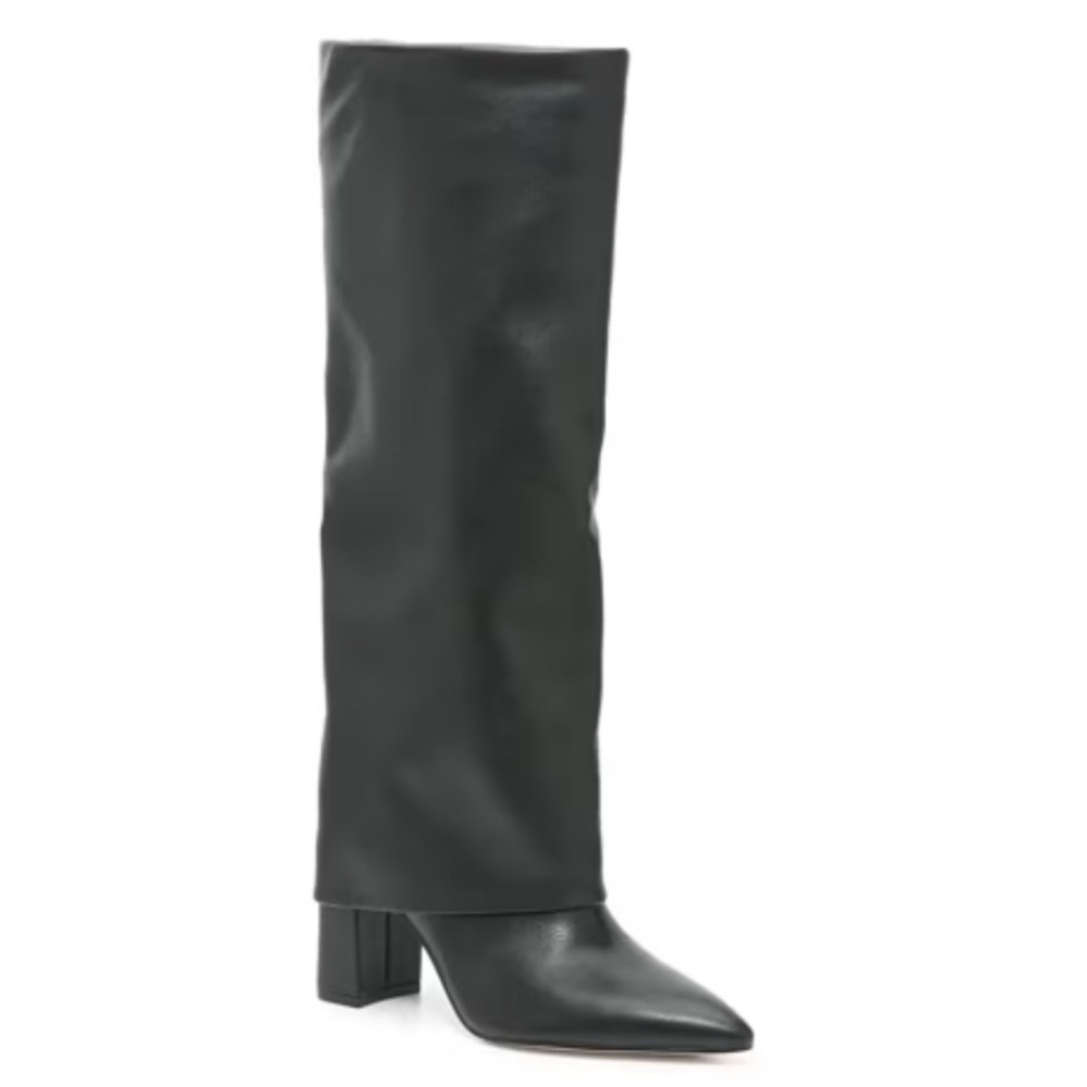Marc Fisher Fadila Foldover Boots. Black Faux Leather. Size 9.5